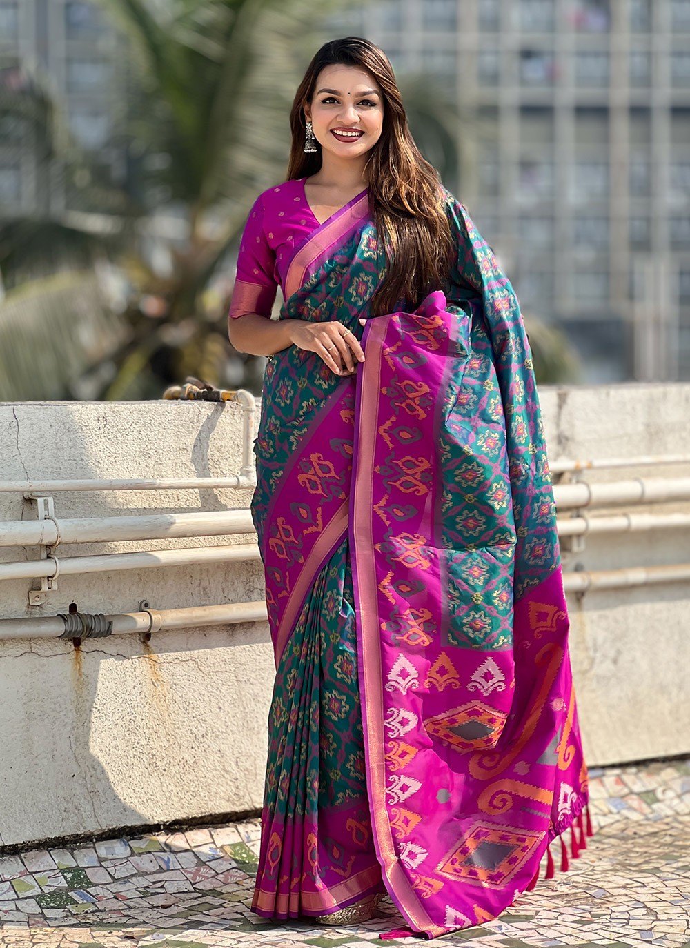 Contemporary Meenakari Rama Patola Silk Saree S13555