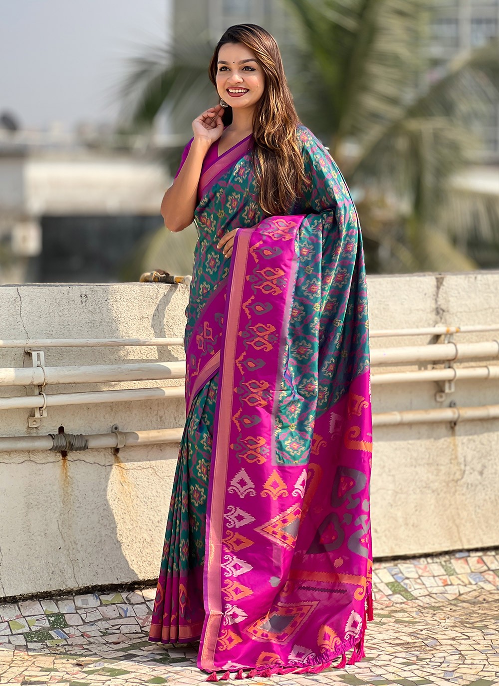 Contemporary Meenakari Rama Patola Silk Saree S13555