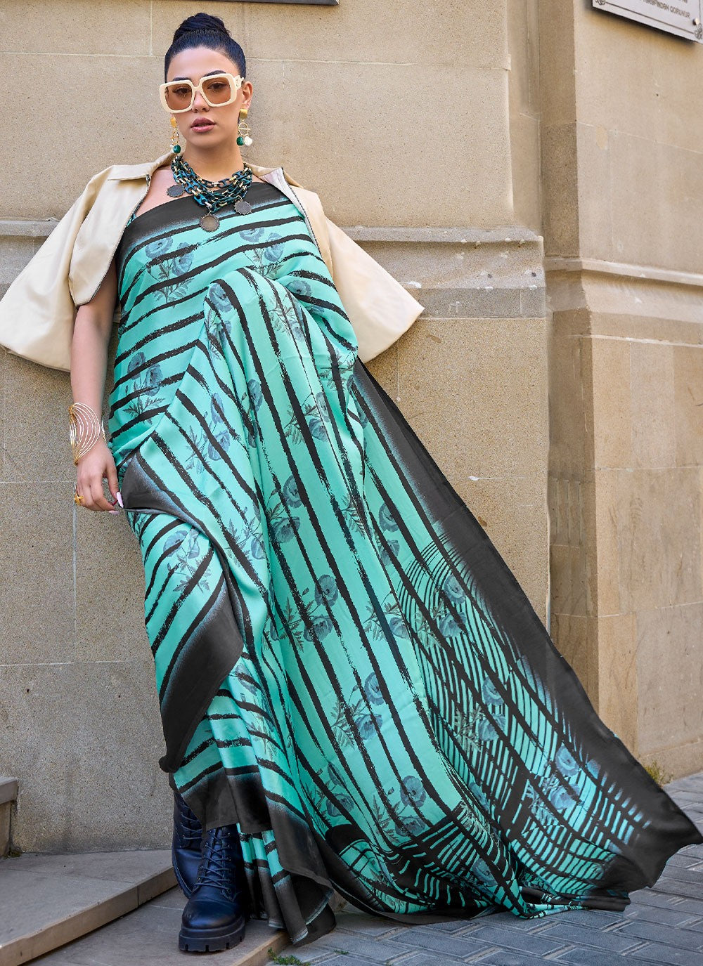 Contemporary Printed Satin Saree - S2959