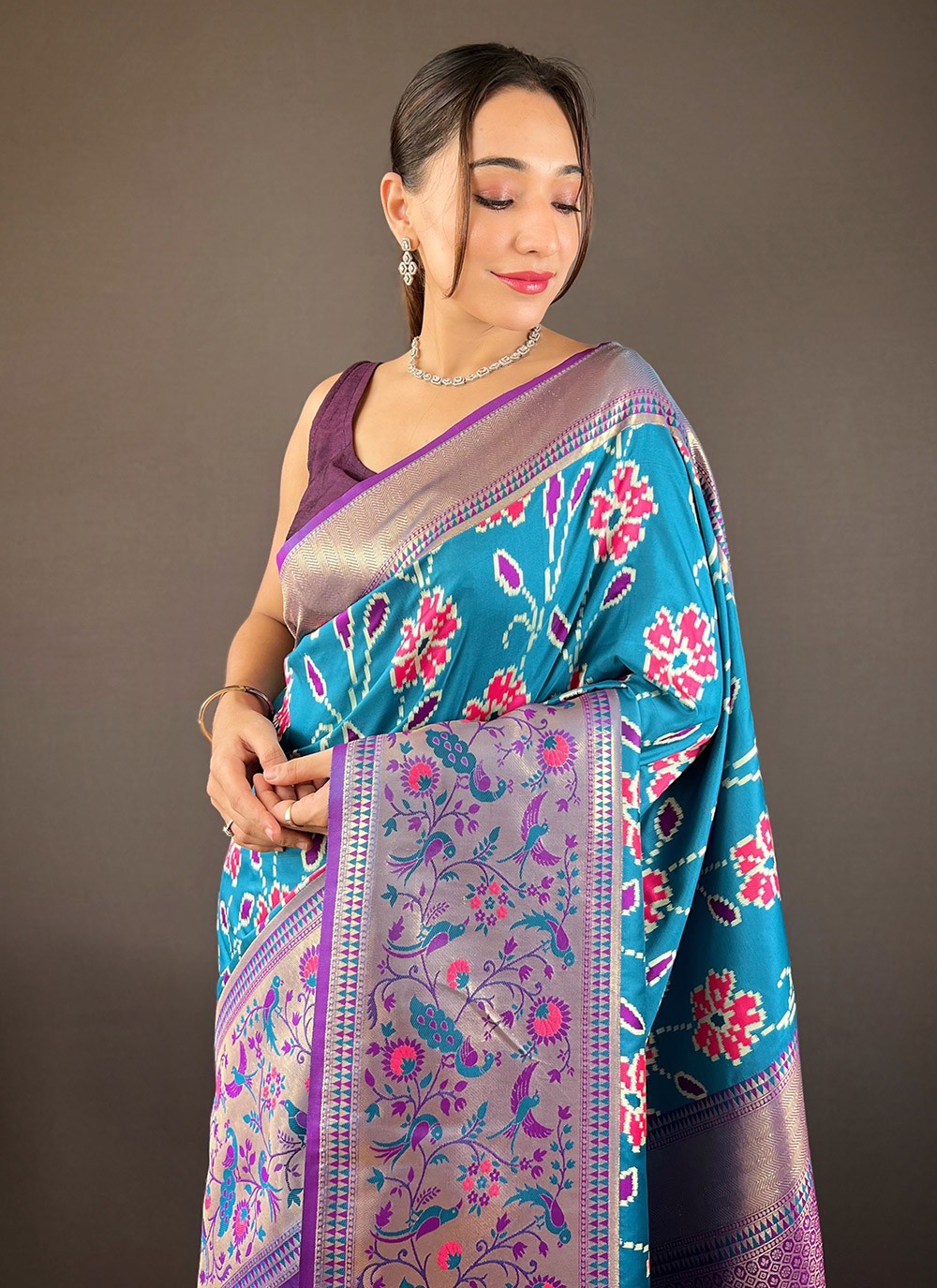 Trendy Saree Printed Rama Silk Saree S13707