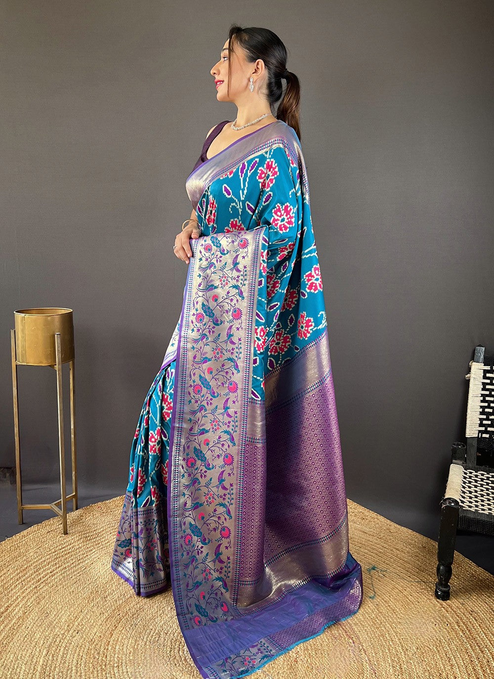 Trendy Saree Printed Rama Silk Saree S13707