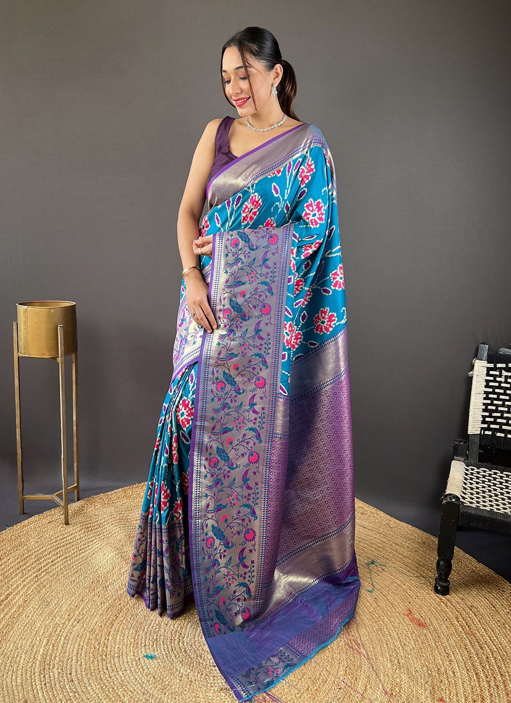 Trendy Saree Printed Rama Silk Saree S13707