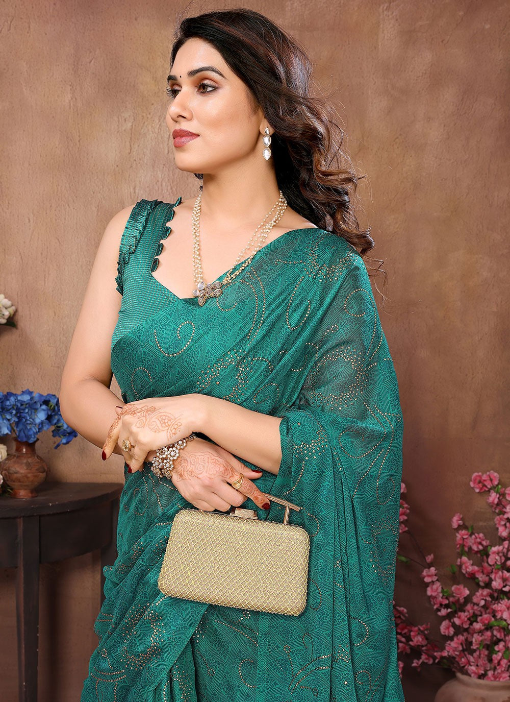 Classic Mukesh Work Rangoli, Satin Silk Saree - S5864