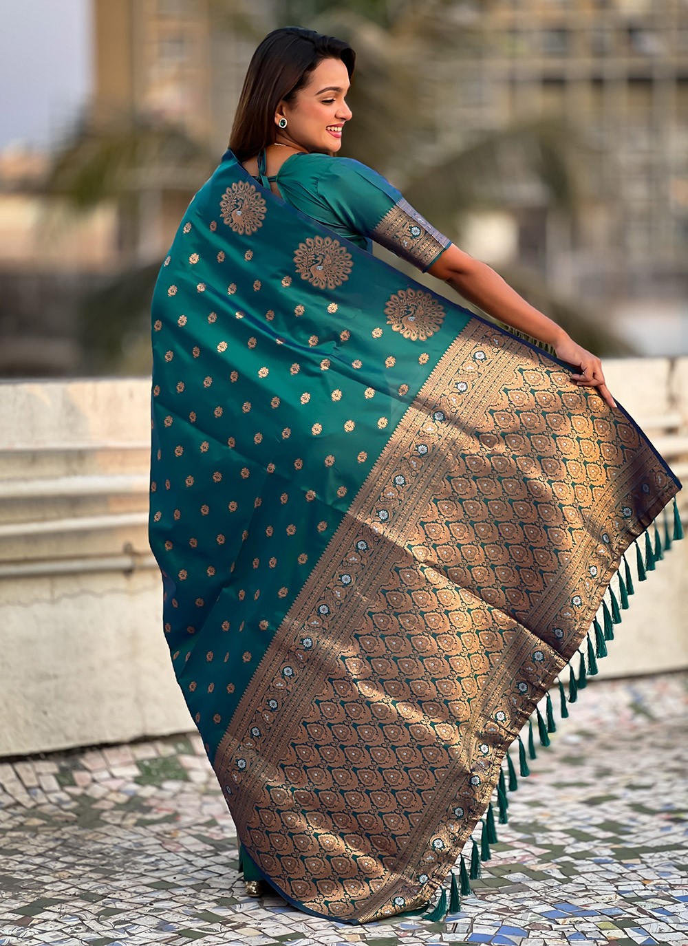 Woven Silk Rama Saree S14678