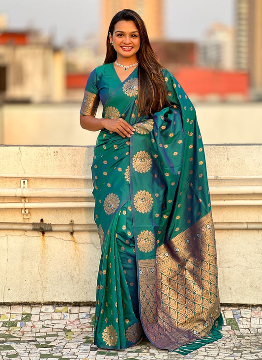 Woven Silk Rama Saree S14678