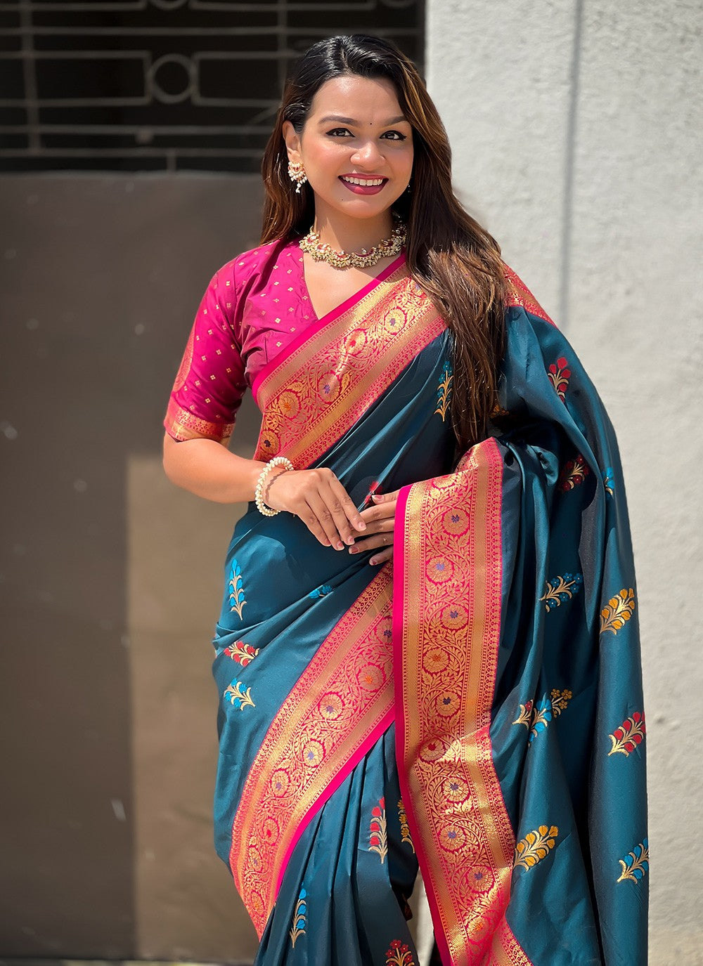 Meenakari Silk Rama Classic Saree S15302