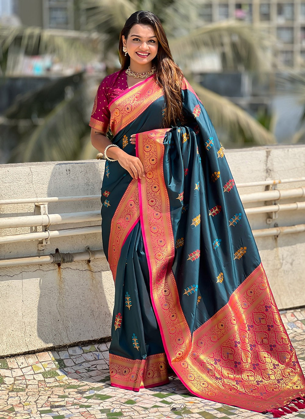 Meenakari Silk Rama Classic Saree S15302