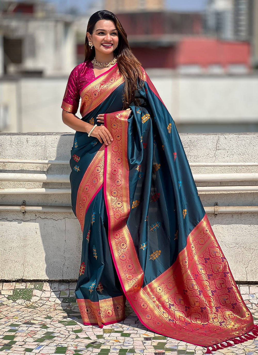 Meenakari Silk Rama Classic Saree S15302
