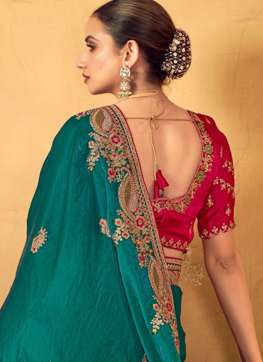 Border Work Silk Rama Traditional Saree S14944