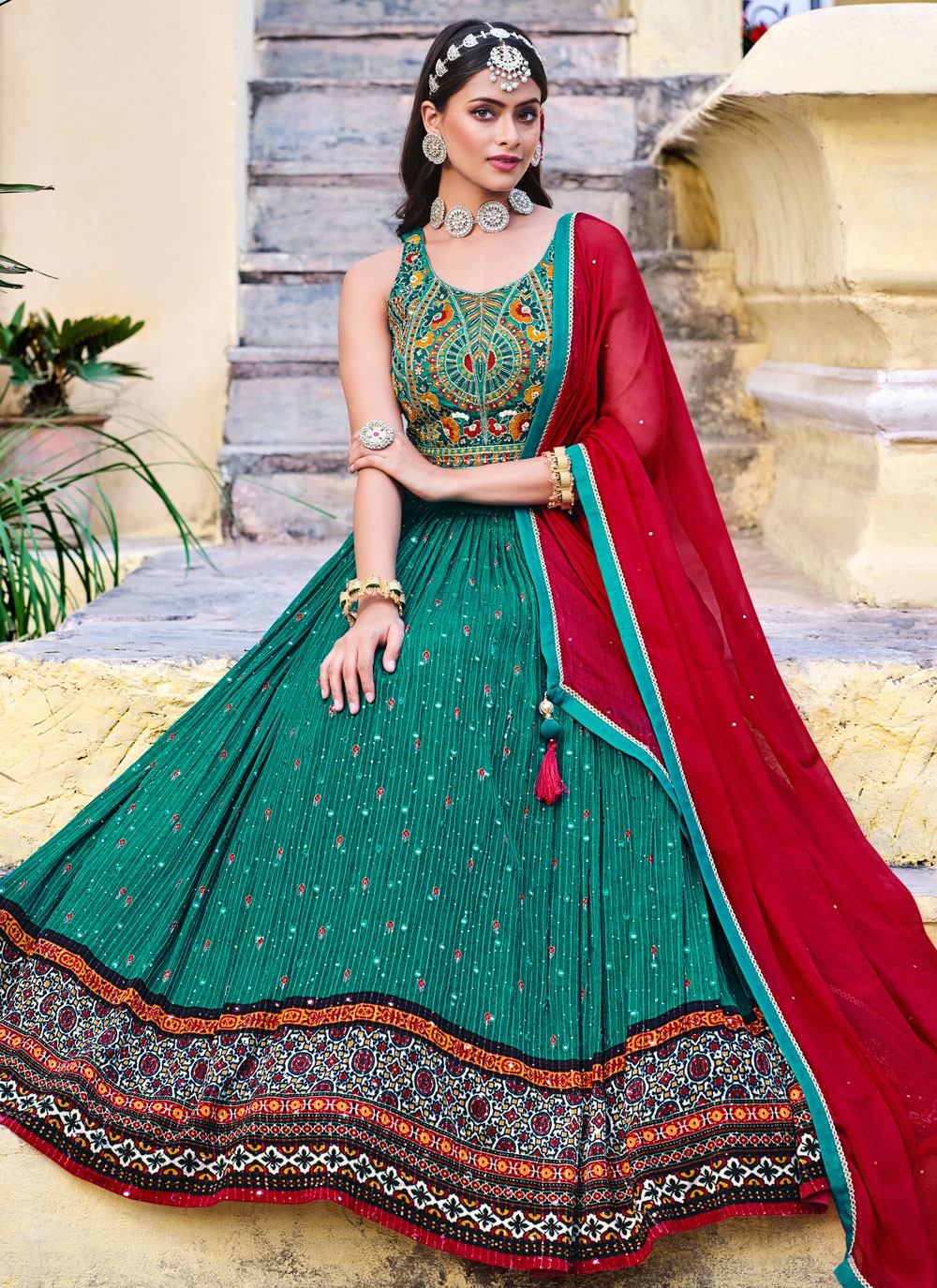 Digital Print Chinon Readymade Lehenga Choli - L2473