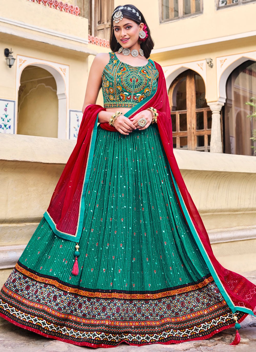 Digital Print Chinon Readymade Lehenga Choli - L2473
