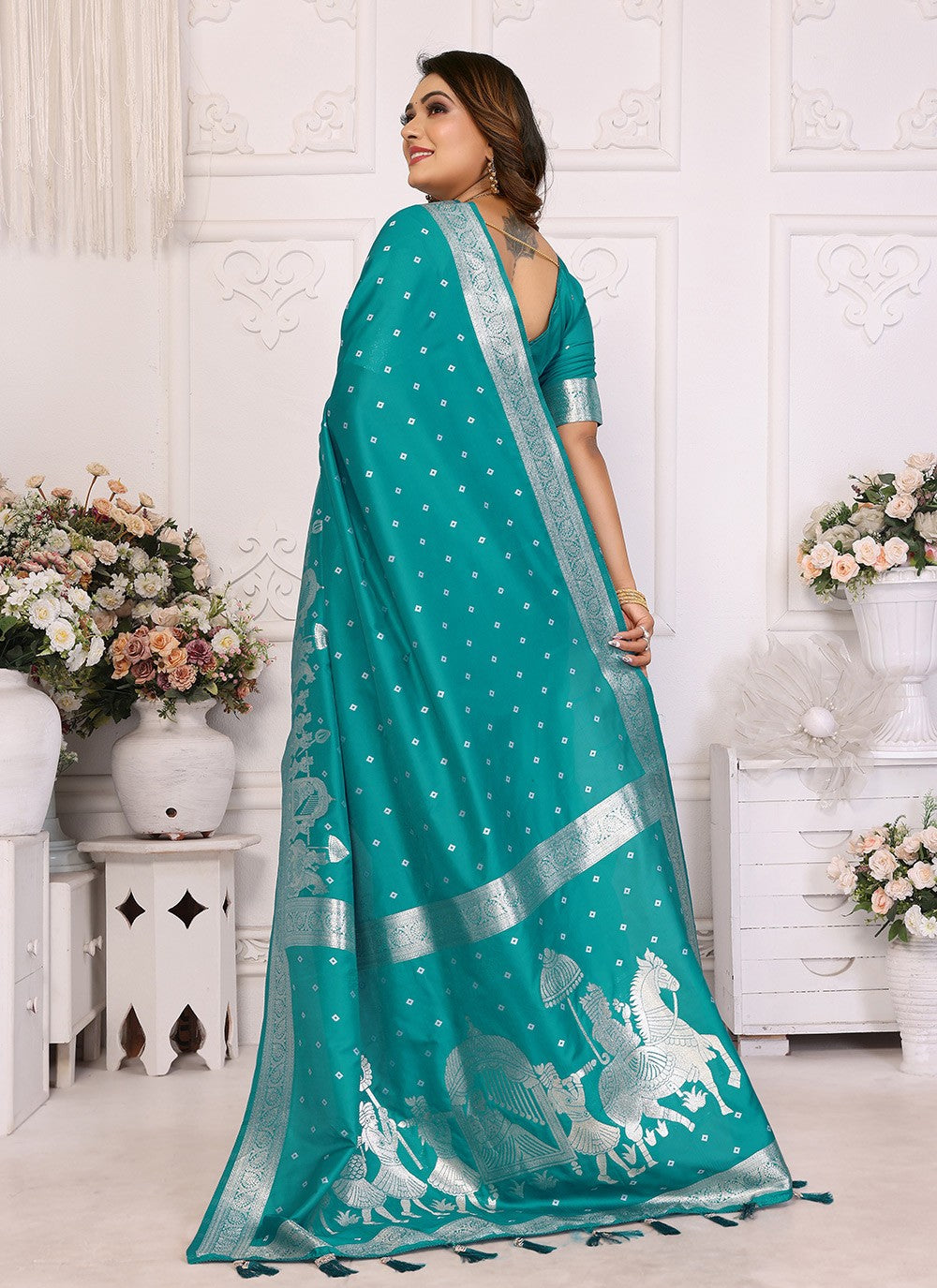 Weaving Zari Silk Rama Saree S14717