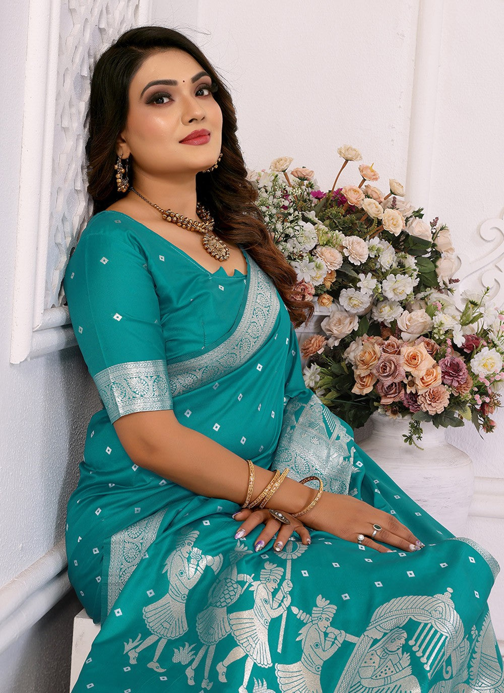Weaving Zari Silk Rama Saree S14717