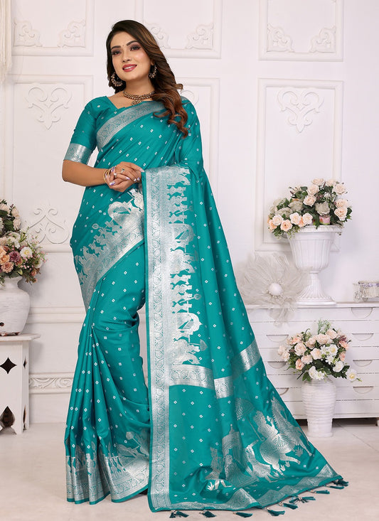Weaving Zari Silk Rama Saree S14717