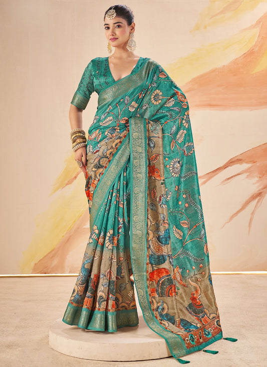 Rama Silk Designer Saree Printed, Weaving Zari S19098