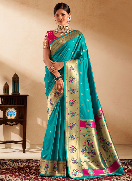 Woven Silk Rama Saree S14496