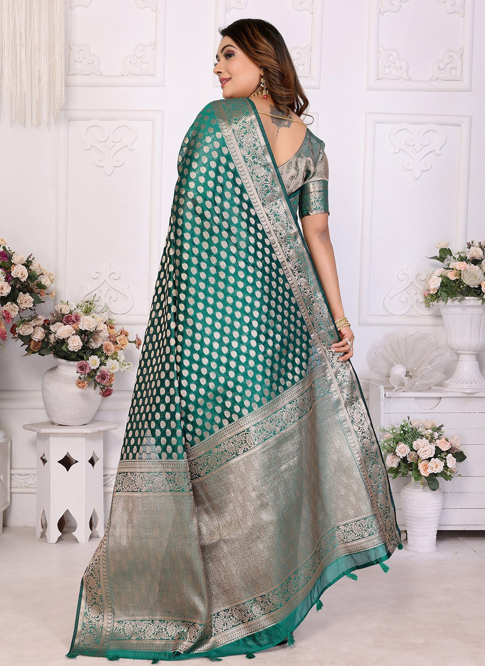 Casual Woven Rama Organza Saree S13596