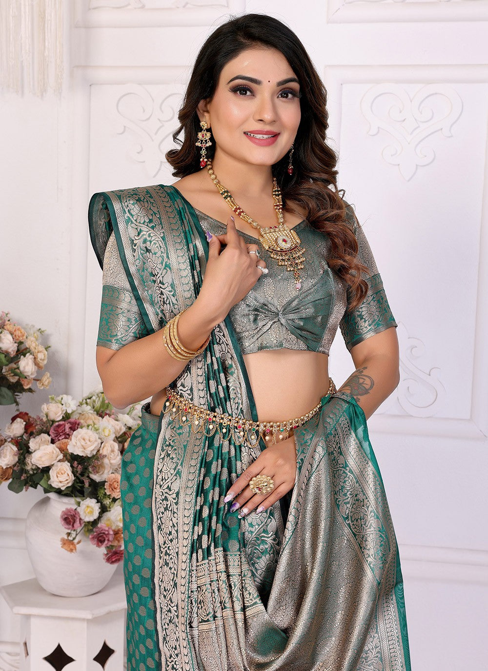 Casual Woven Rama Organza Saree S13596