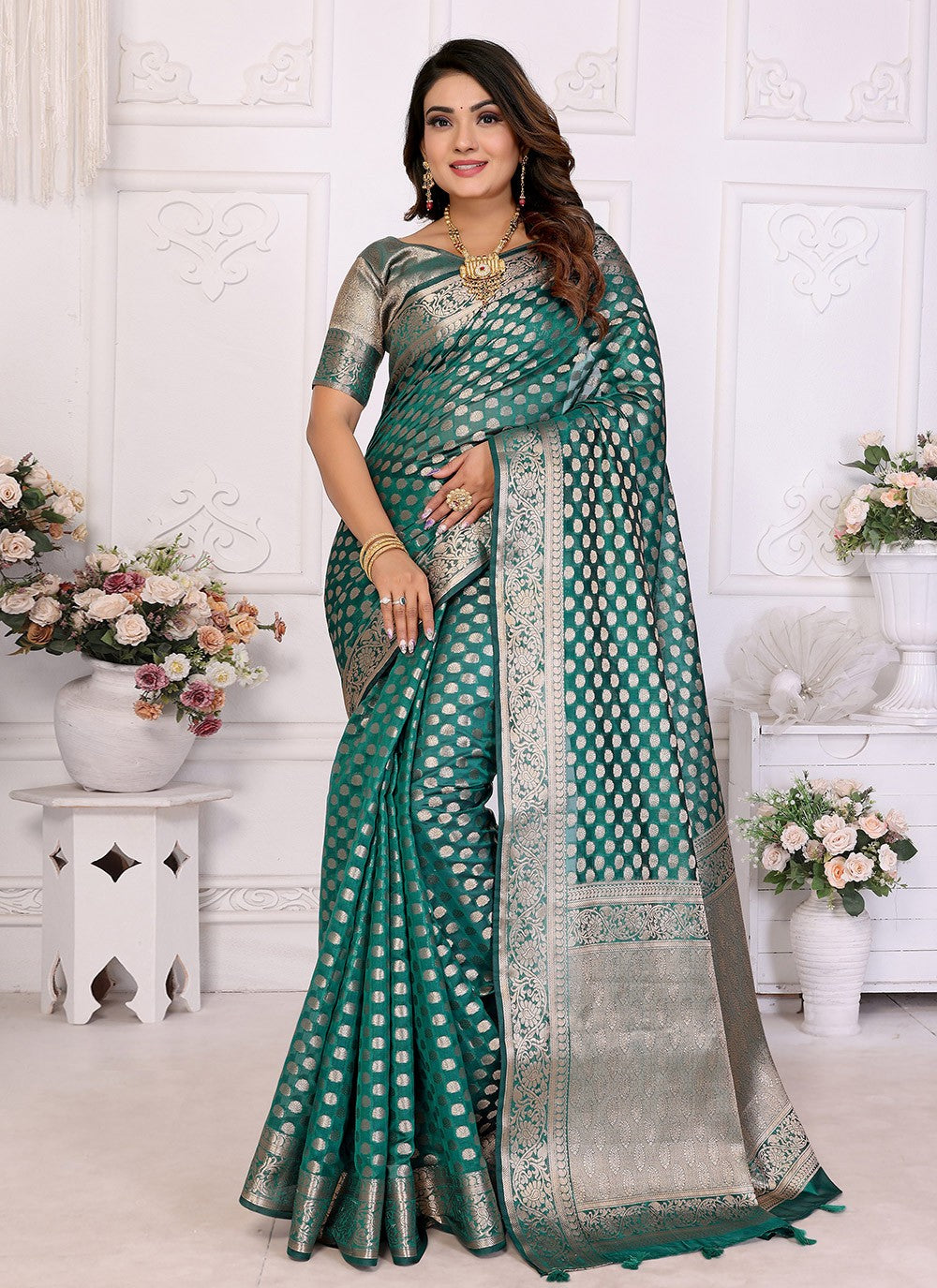 Casual Woven Rama Organza Saree S13596