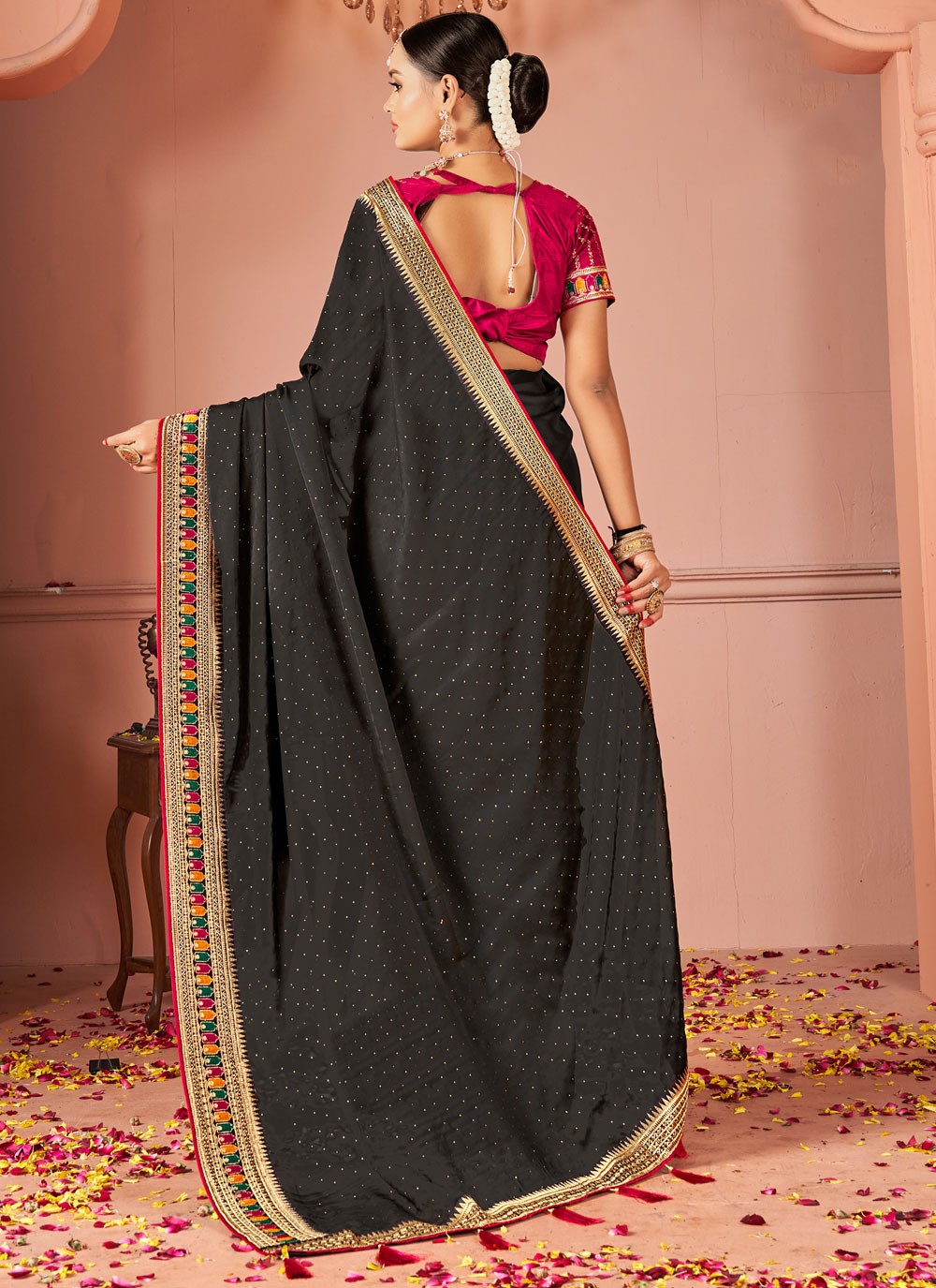 Trendy Saree Border Work Black Rangoli S13042