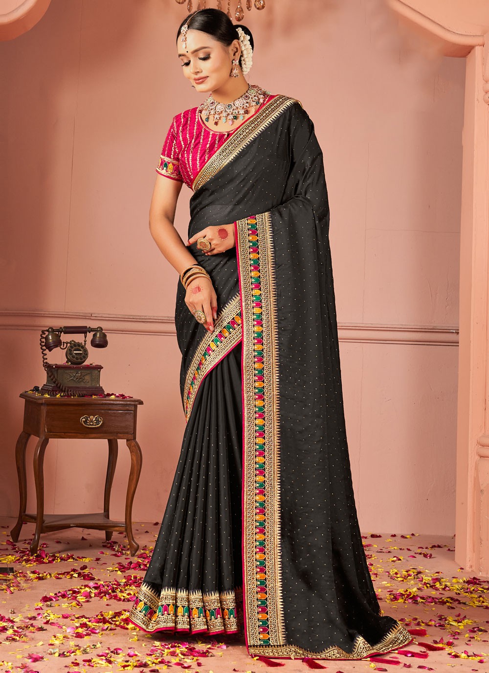 Trendy Saree Border Work Black Rangoli S13042