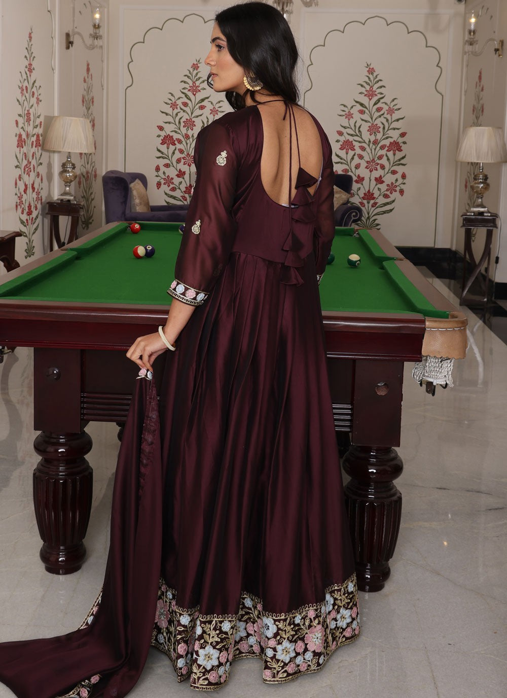 Anarkali Embroidered Wine Rangoli T5869