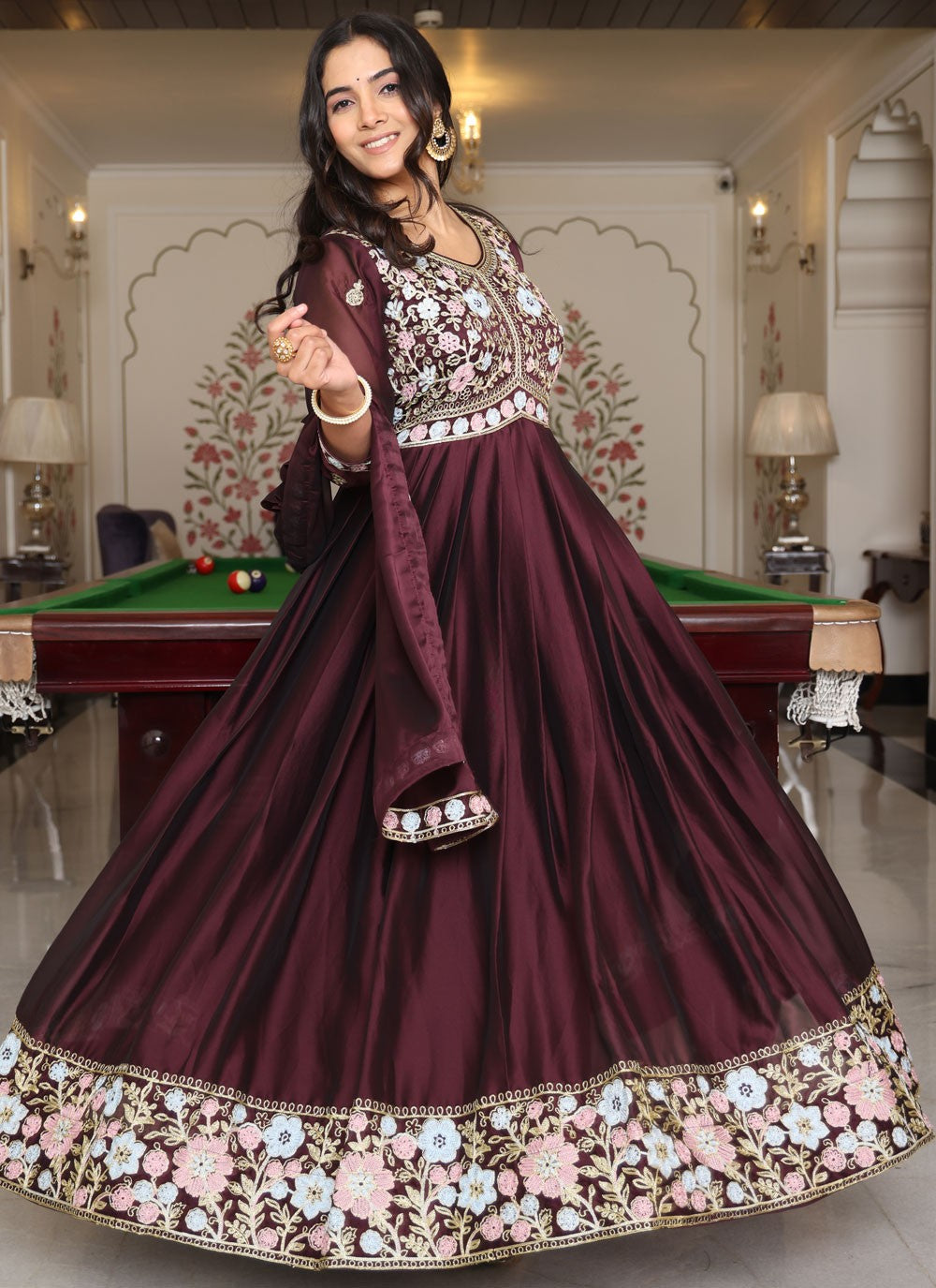 Anarkali Embroidered Wine Rangoli T5869
