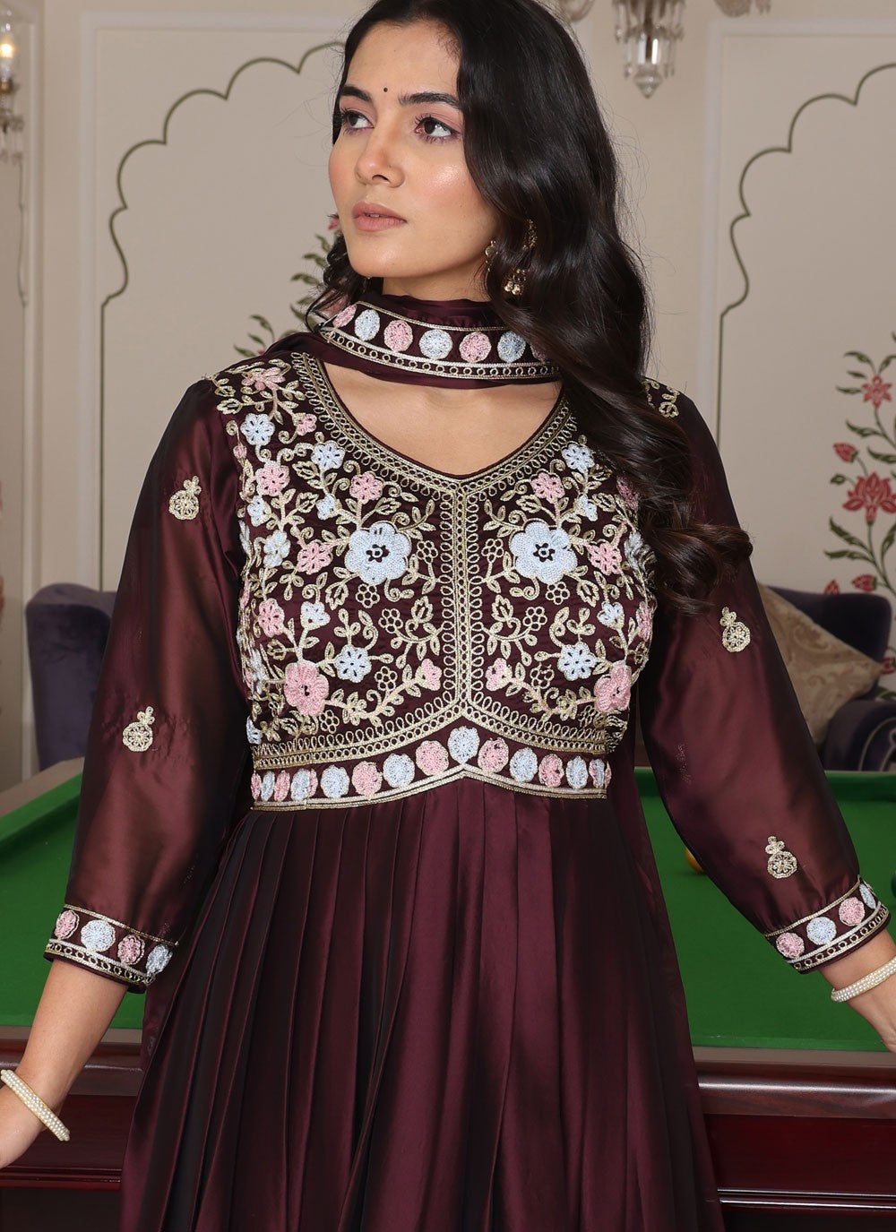 Anarkali Embroidered Wine Rangoli T5869
