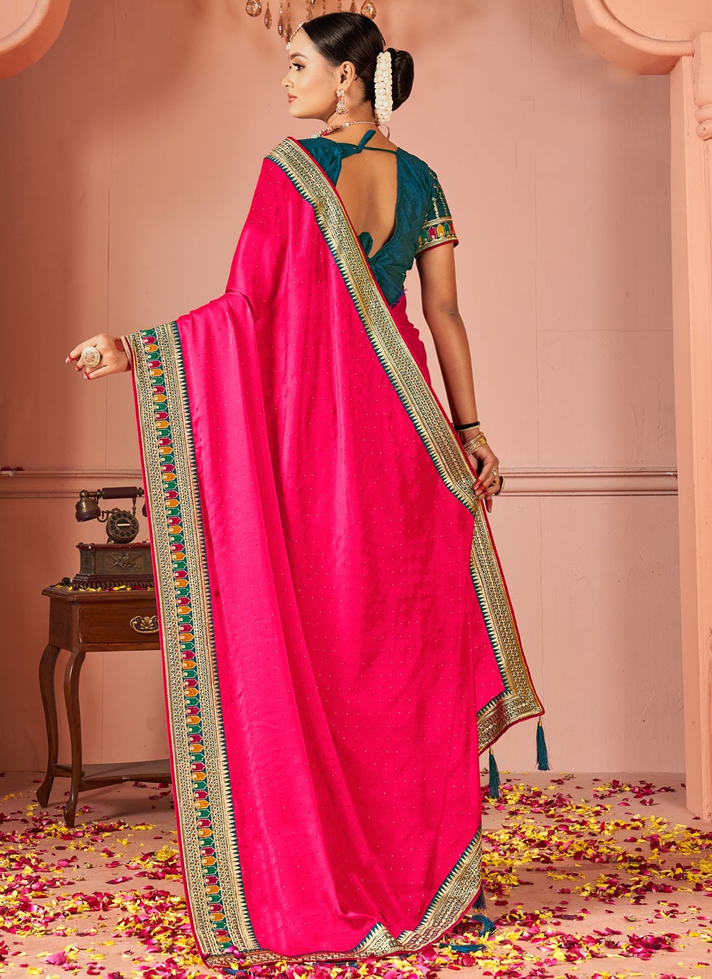 Classic Saree Border Work Peach Rangoli S13038