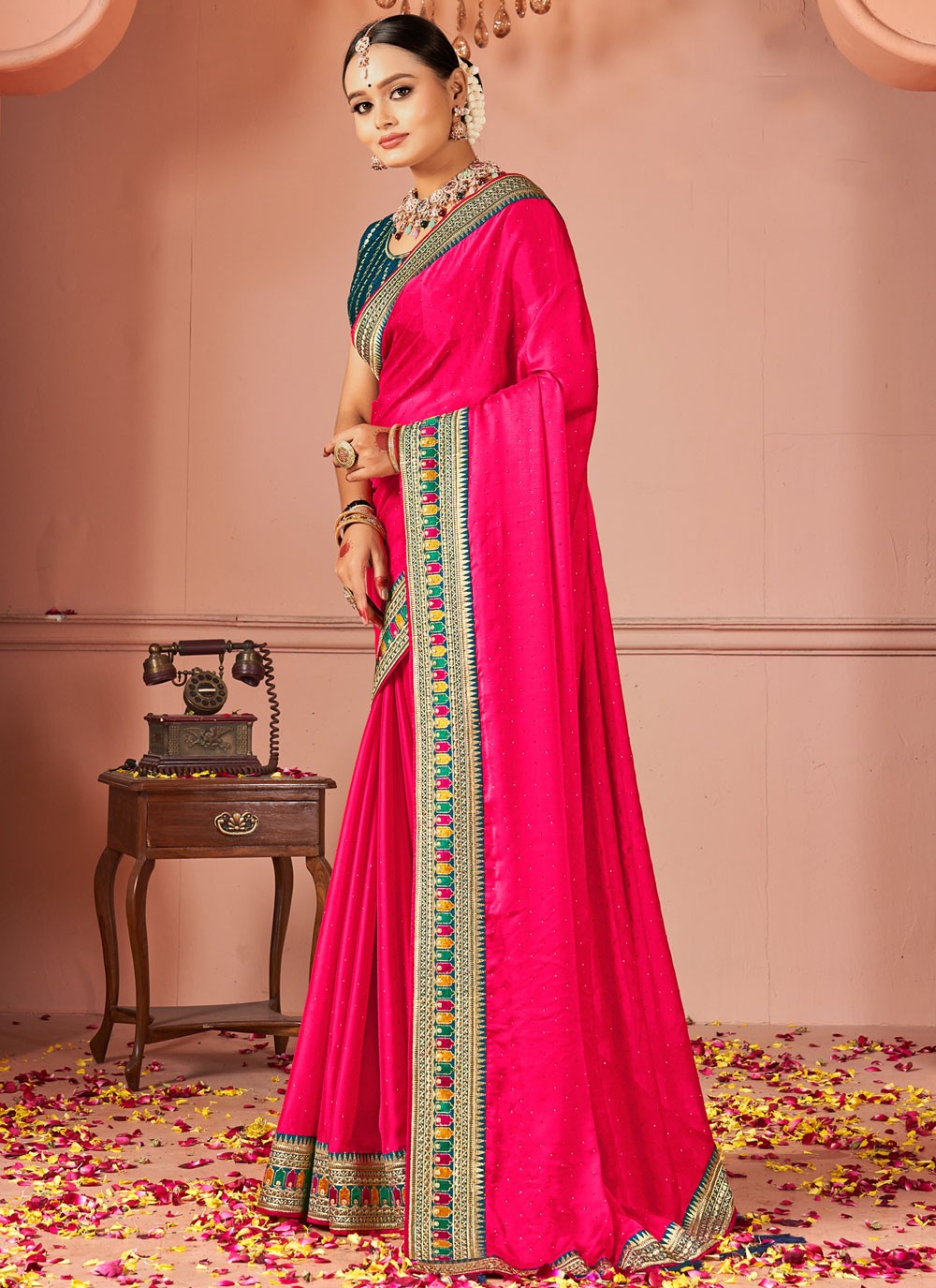 Classic Saree Border Work Peach Rangoli S13038