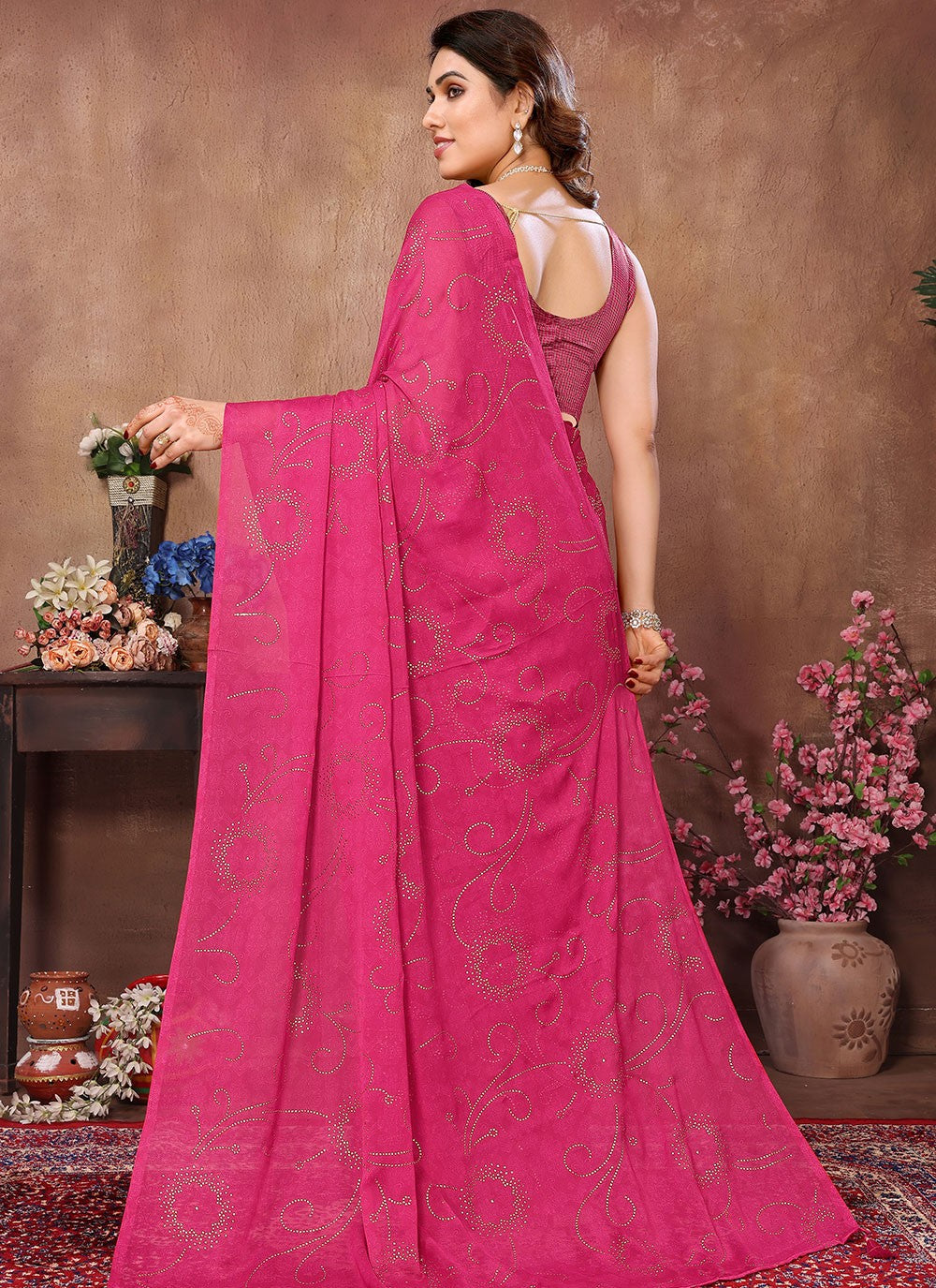 Classic Mukesh Work Rangoli, Satin Silk Saree - S5864