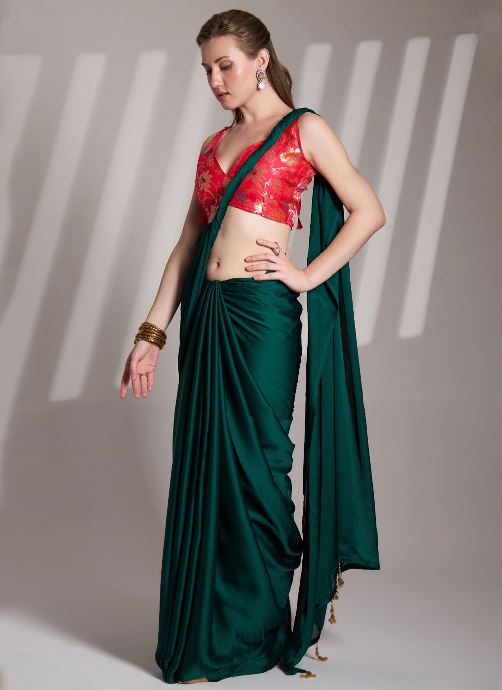 Traditional Plain Teal Rangoli Saree S13569