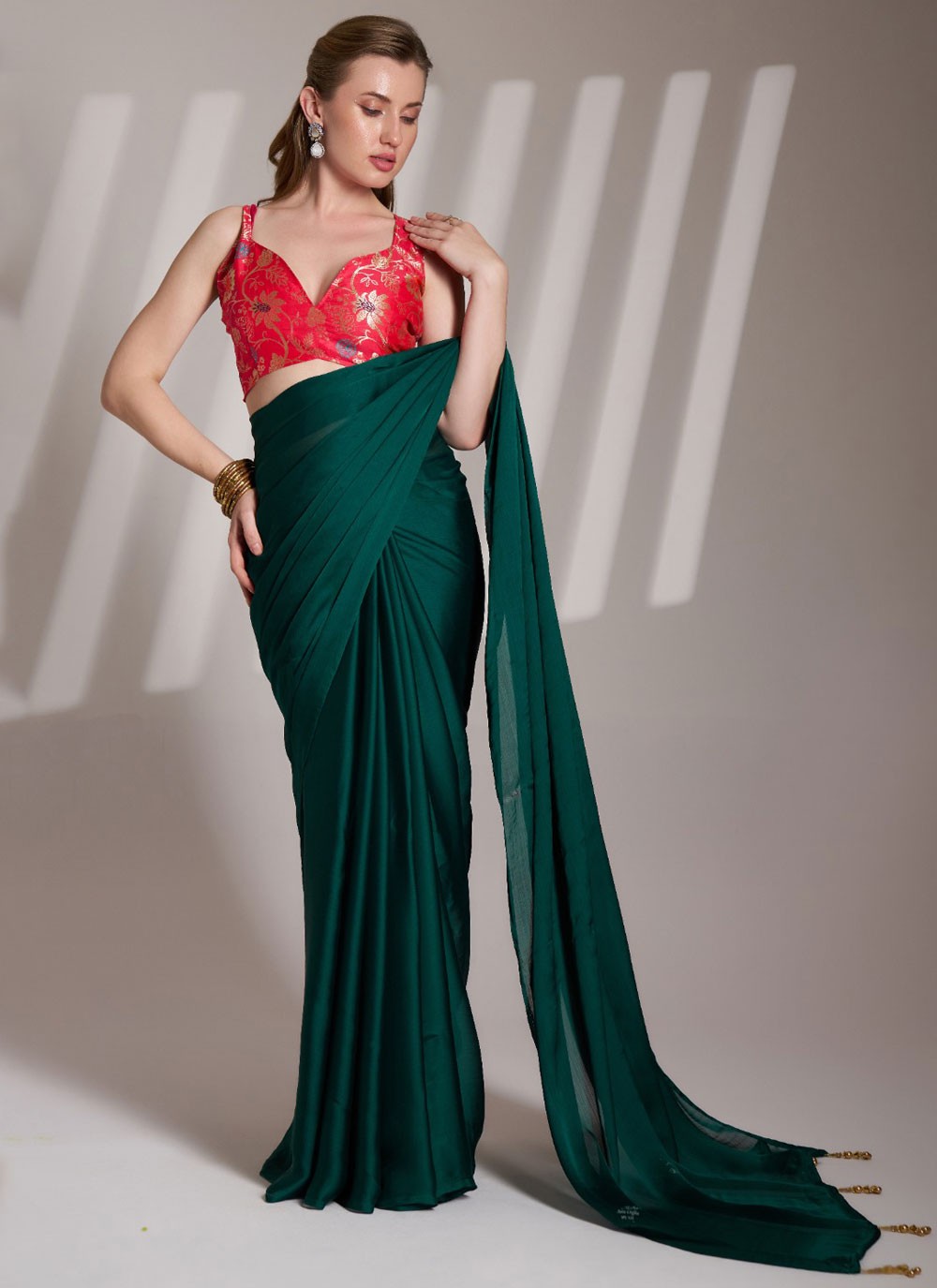 Traditional Plain Teal Rangoli Saree S13569