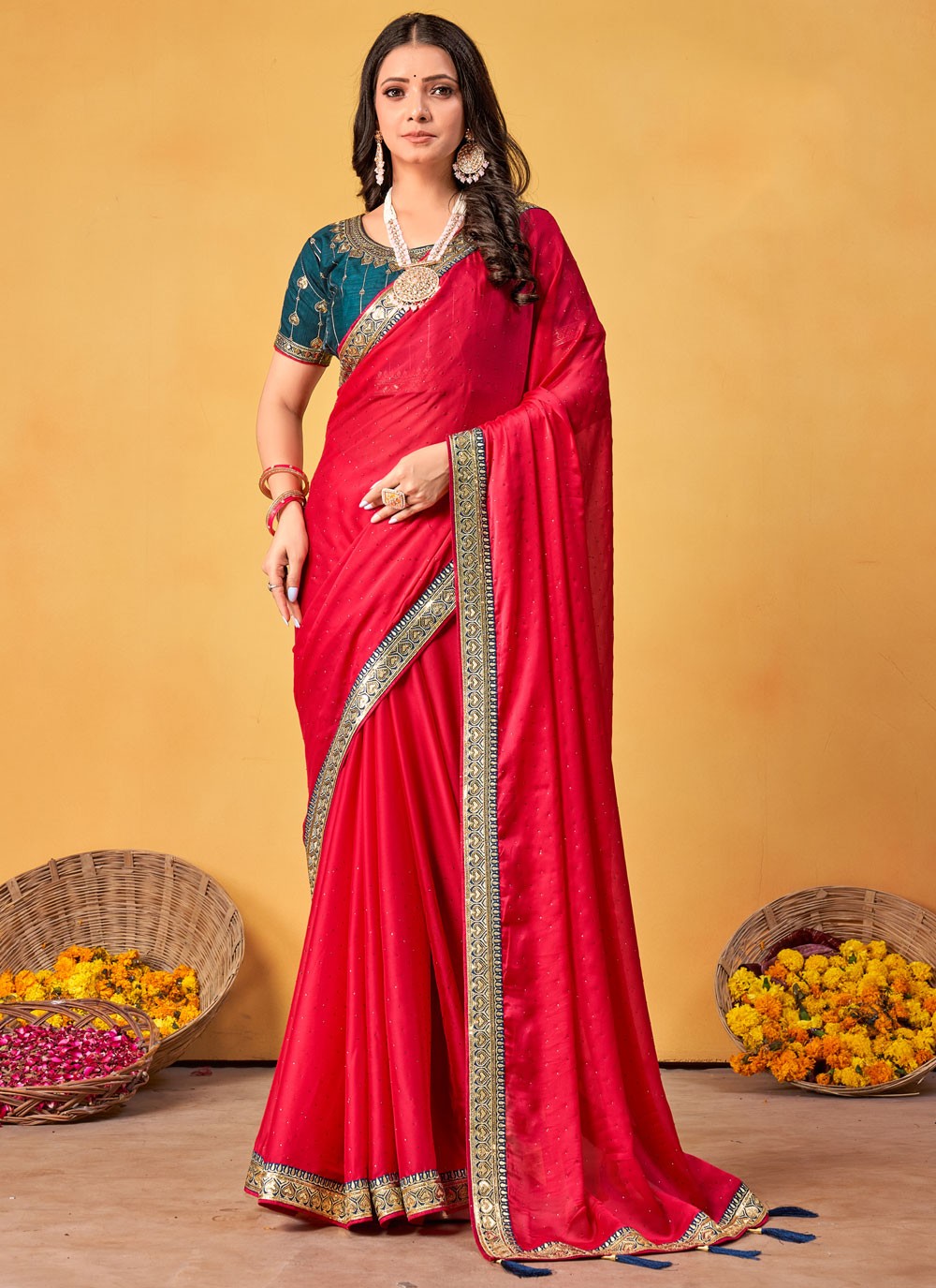 Contemporary Border Work Hot Pink Rangoli S12681