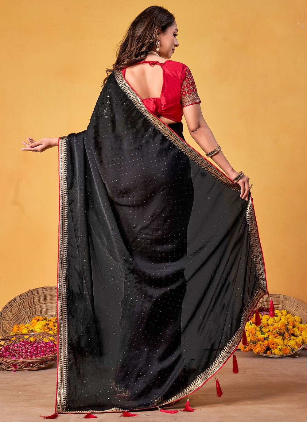 Classic Saree Border Work Black Rangoli Saree S12680