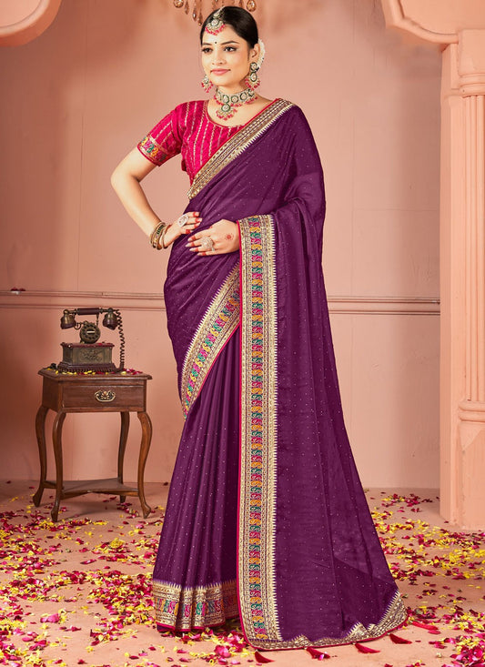 Traditional Saree Border Work Purple Rangoli S13045