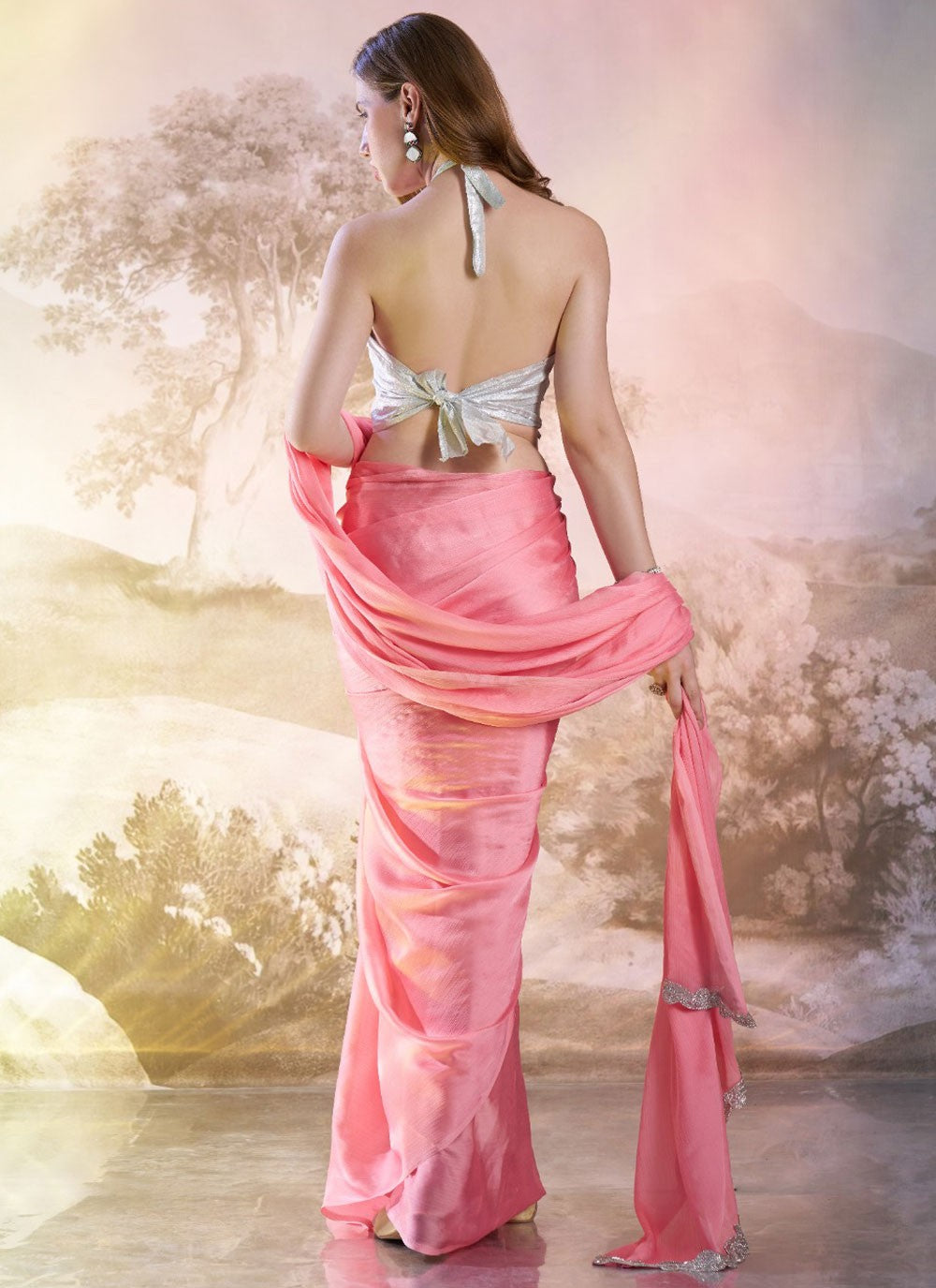Trendy Saree Plain Pink Rangoli Saree S13570