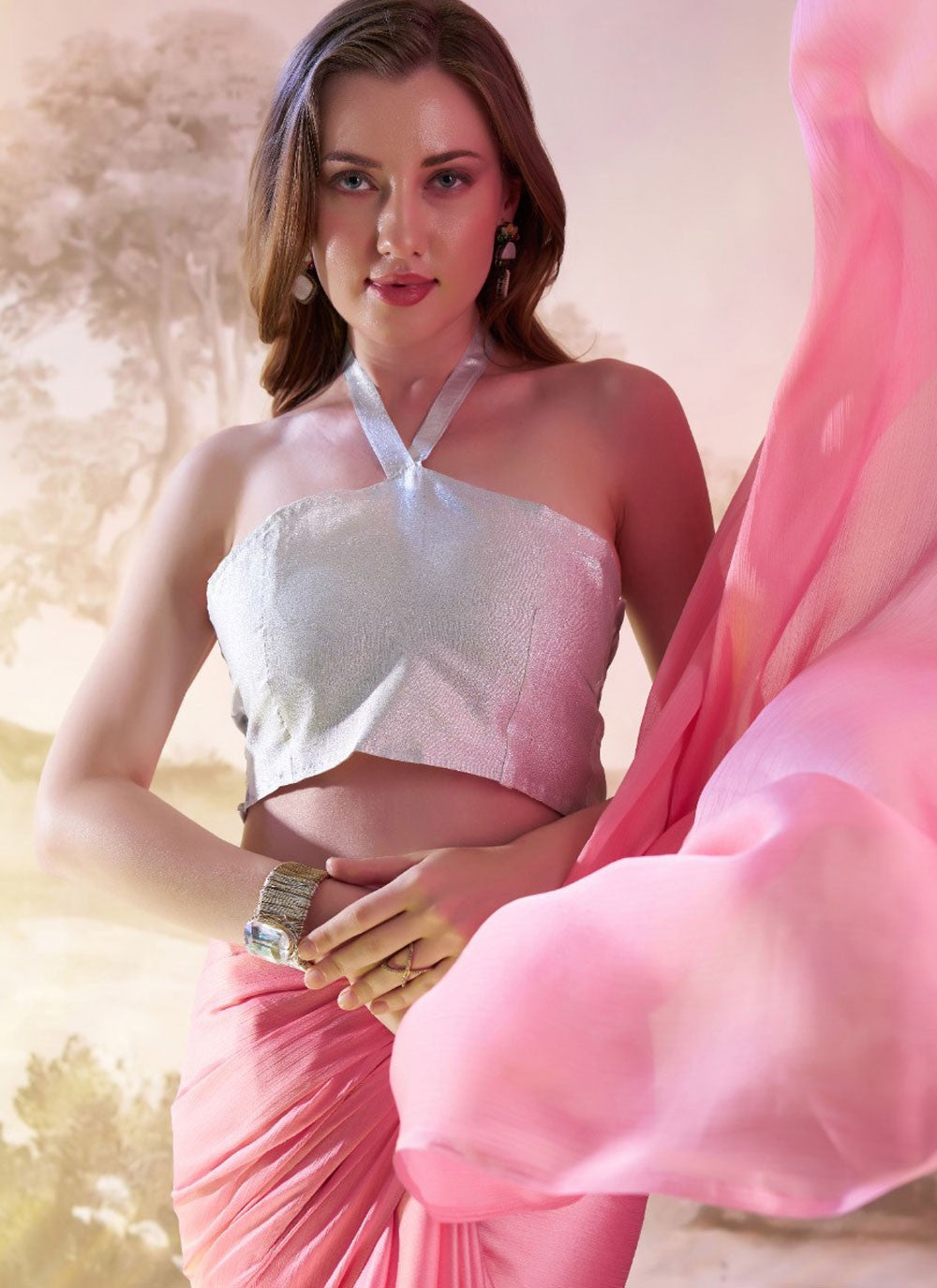 Trendy Saree Plain Pink Rangoli Saree S13570