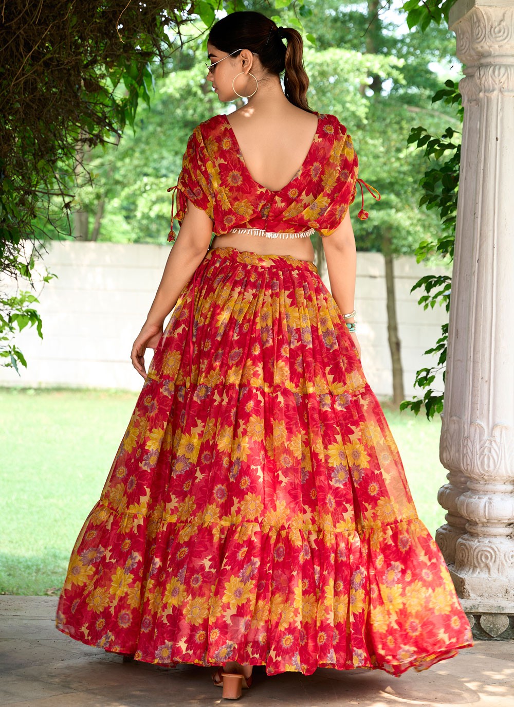 Floral Printed Chiffon Hot Pink Lehenga Choli L3747