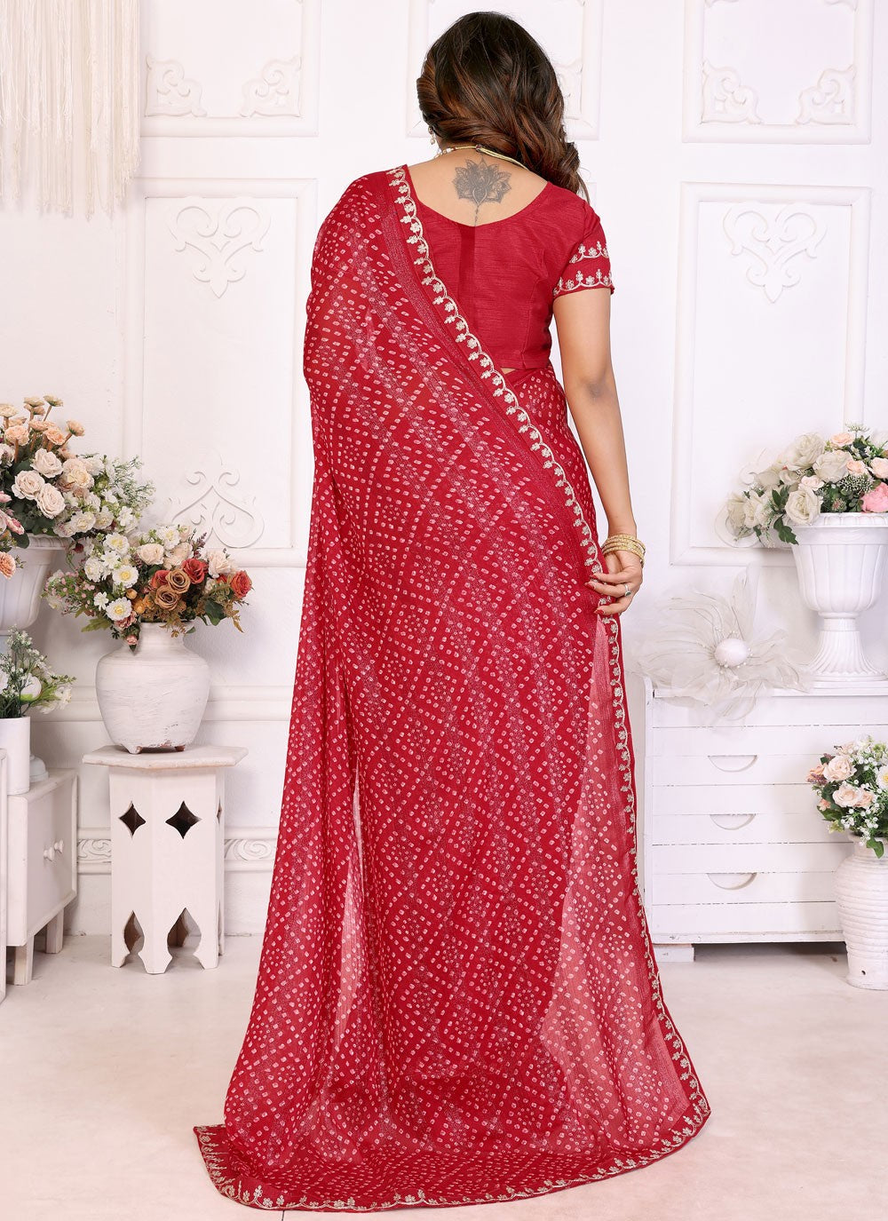 Bandhej Chiffon Hot Pink Designer Saree S14956
