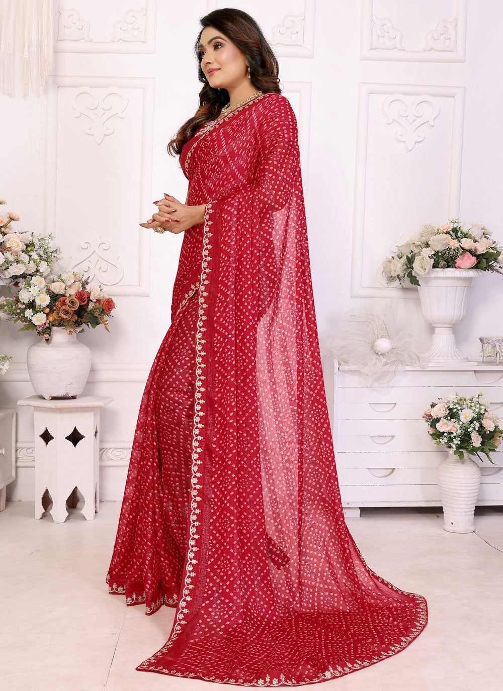 Bandhej Chiffon Hot Pink Designer Saree S14956