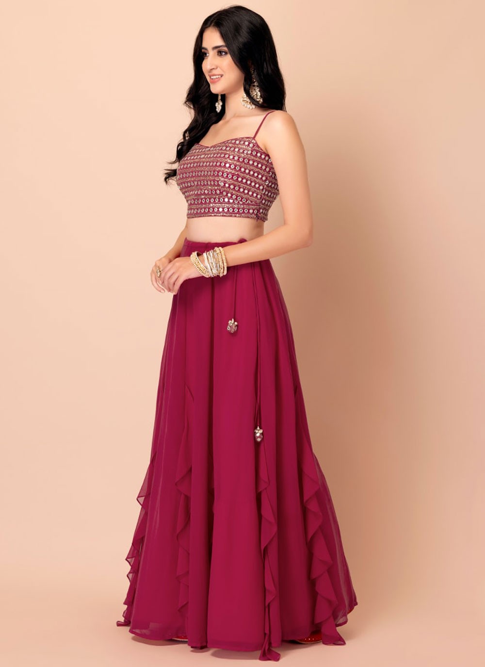 Plain Georgette Hot Pink Lehenga Choli L3470