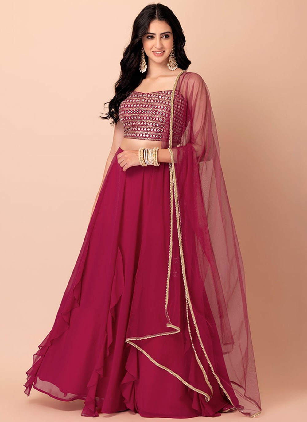 Plain Georgette Hot Pink Lehenga Choli L3470