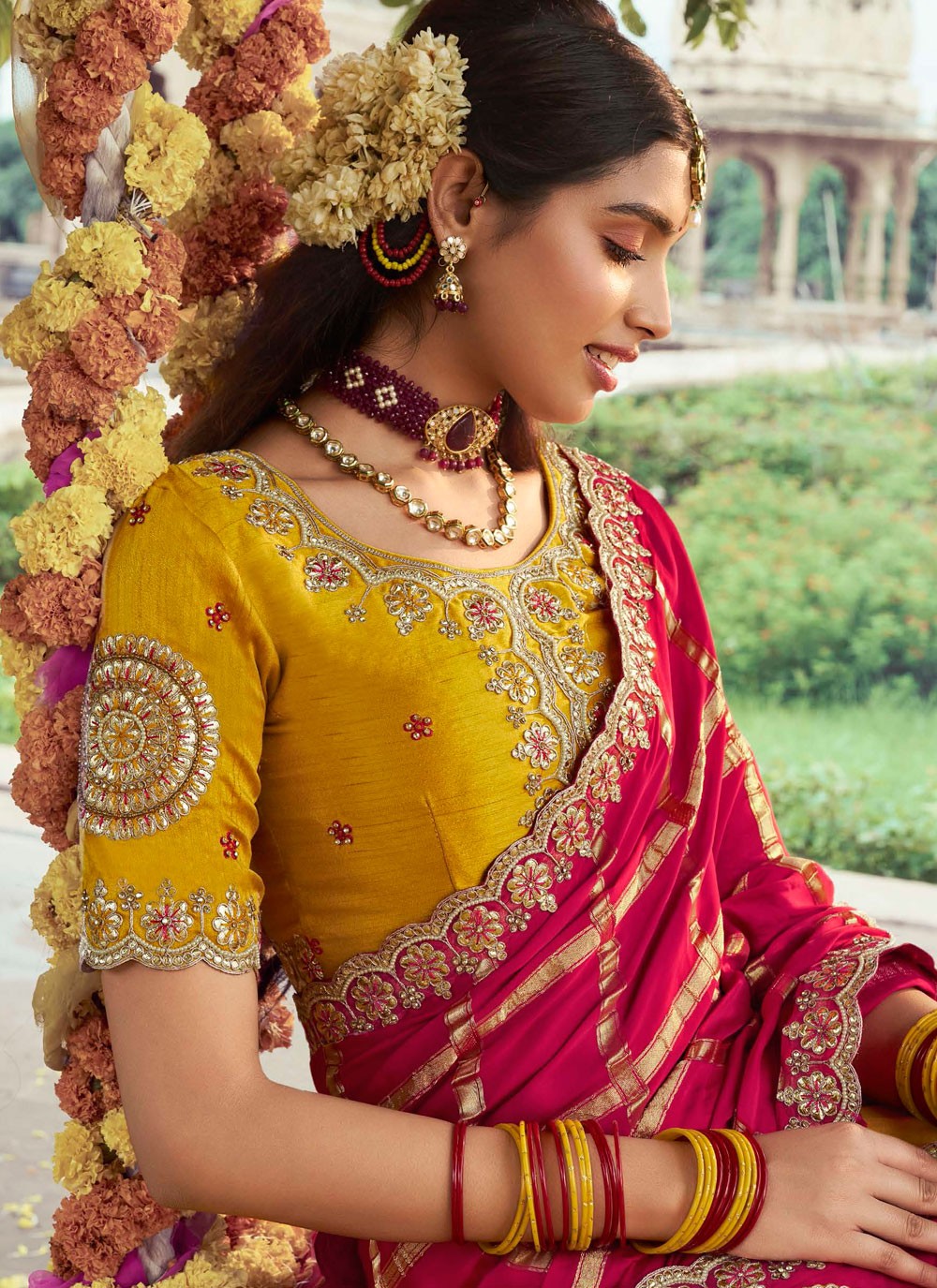 Cut Work Silk Hot Pink Classic Saree S15341