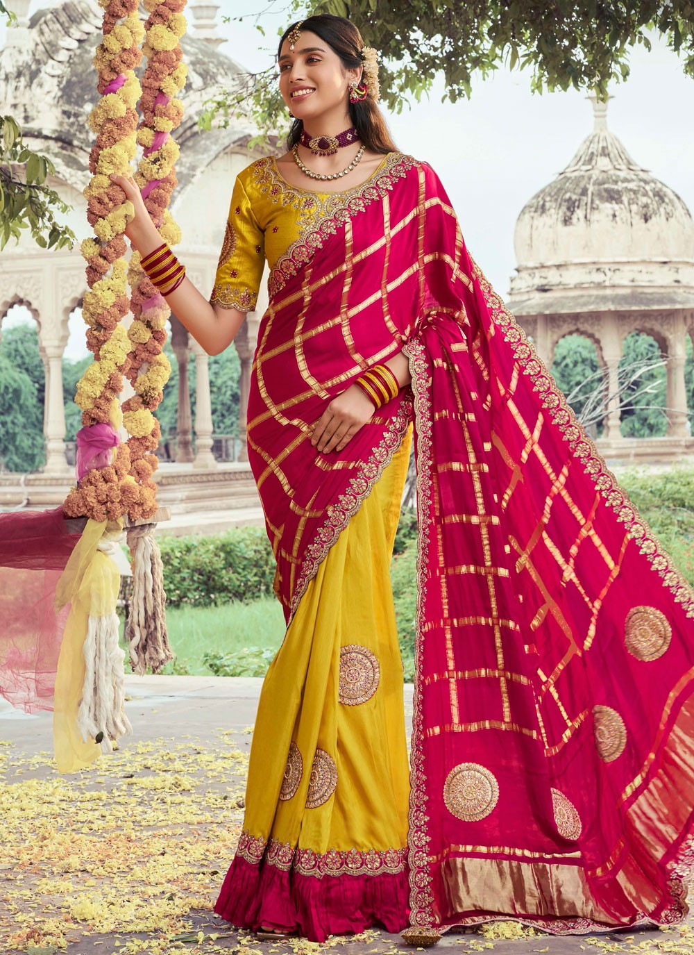 Cut Work Silk Hot Pink Classic Saree S15341