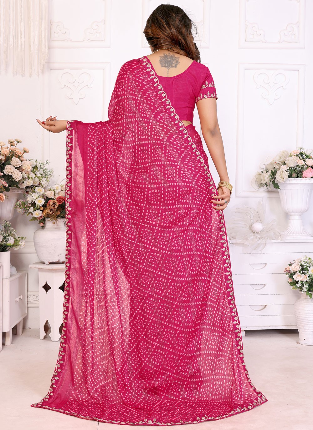 Bandhej Chiffon Hot Pink Designer Saree S14951