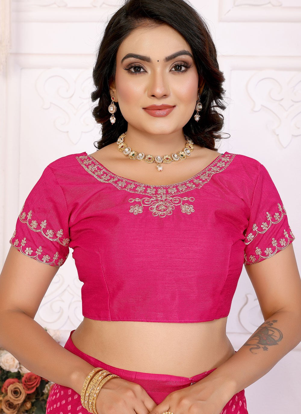 Bandhej Chiffon Hot Pink Designer Saree S14951