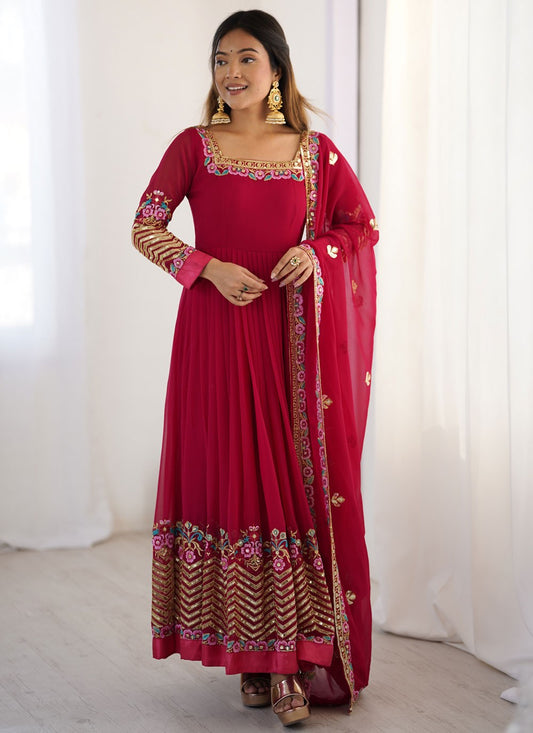 Anarkali Embroidered, Multi Work, Sequins, Thread Hot Pink T8310