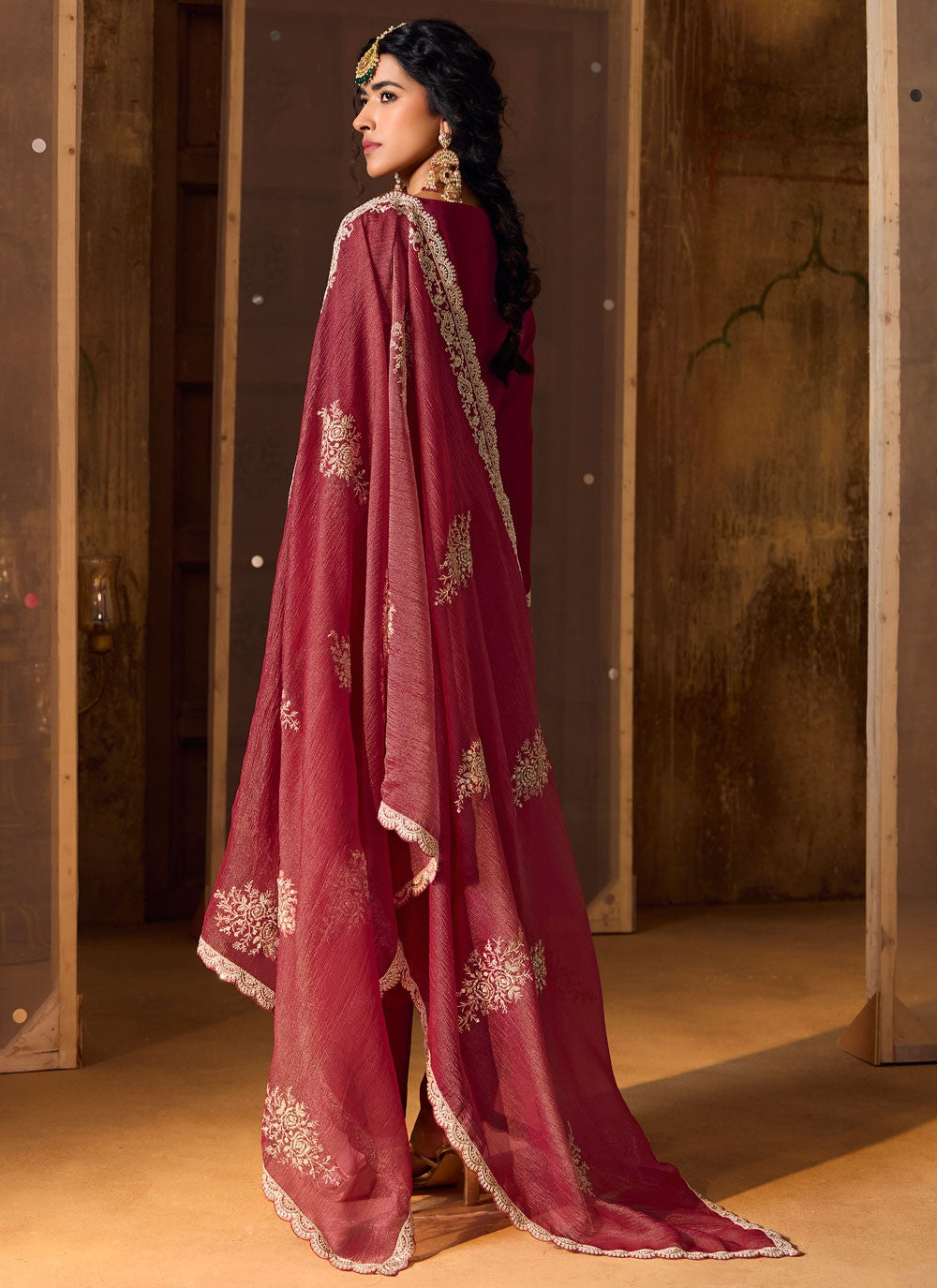 Salwar Suit Embroidered Hot Pink Silk T5558