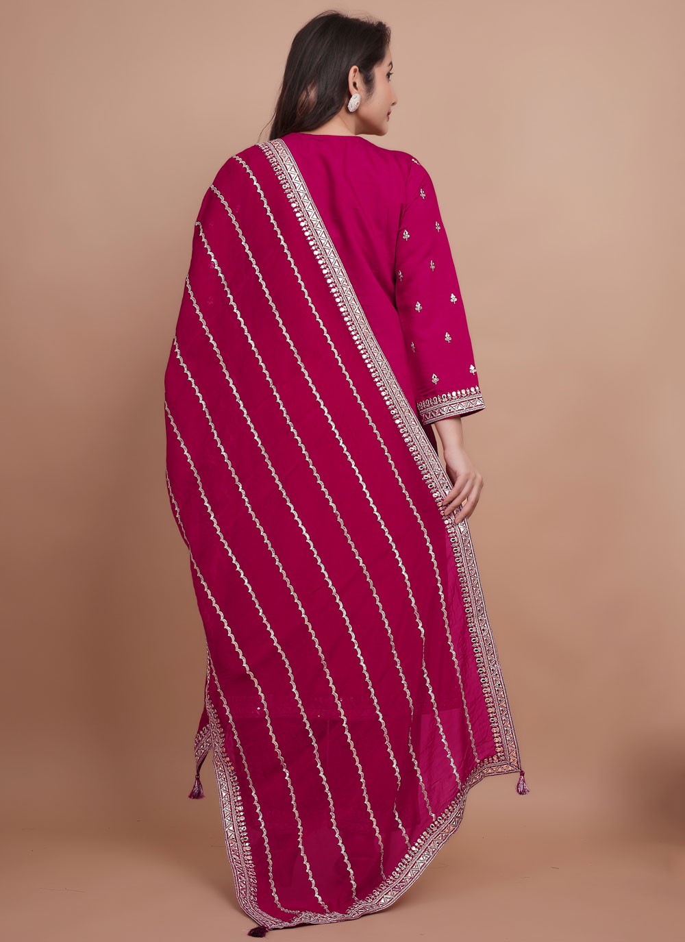 Pant Style Suit Embroidered, Zari Hot Pink T7704